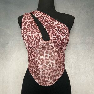 Pink leopard print mesh corset top size 2